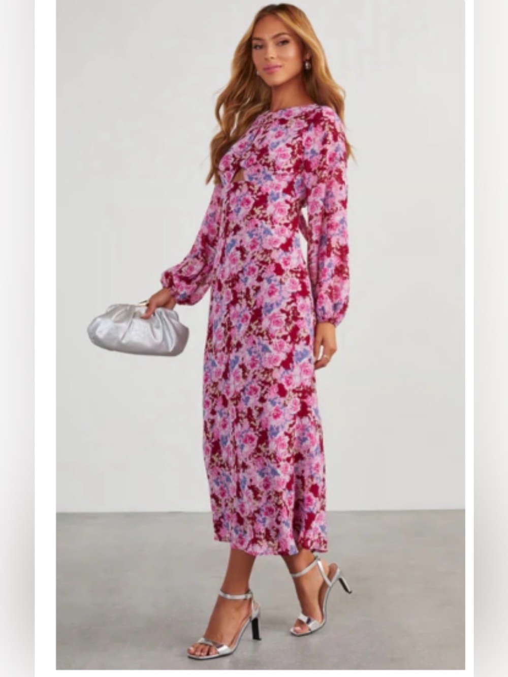 Lush Pink Floral Long Sleeve Maxi Dress